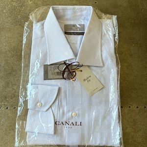 NWT Canali mens dress shirt in blue and white. Size 17.5.